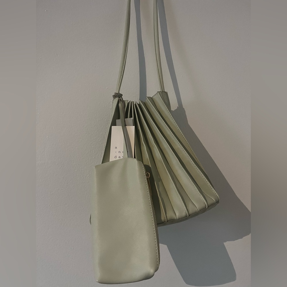NWT A New Day Brushed Sage Accordion Bag with Removable Pouch